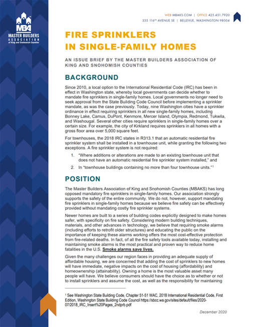 Fire Sprinklers in Single-Family Homes