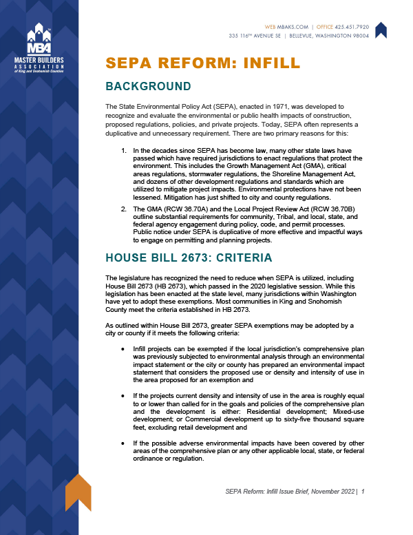 SEPA Reform: Infill Issue Brief