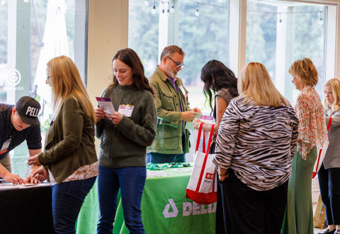 prominent logo placement at busy conference hall