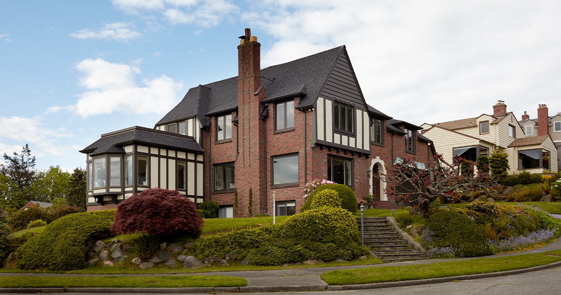 This classic Tudor Revival home
in Magnolia was given new life by
Blue Sound Construction.