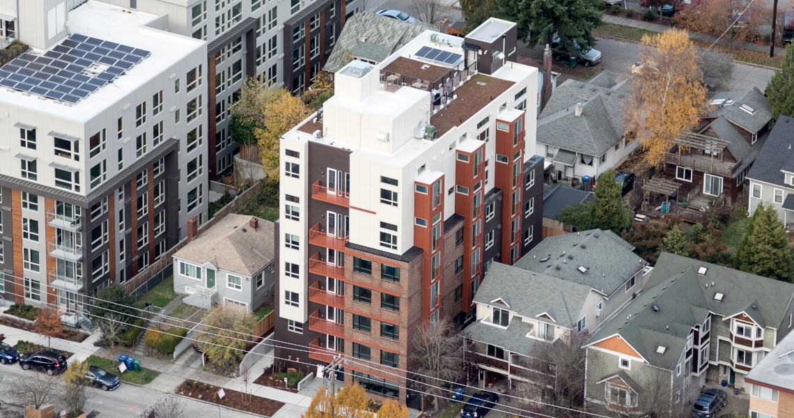 Pavilion Construction Built Green 4-Star Maude Apartments aerial view