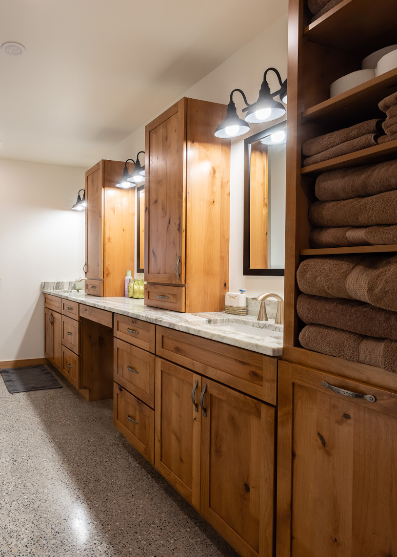 TC Legend Everson Net-Positive master bathroom, photo credit Zigzag Mountain Art