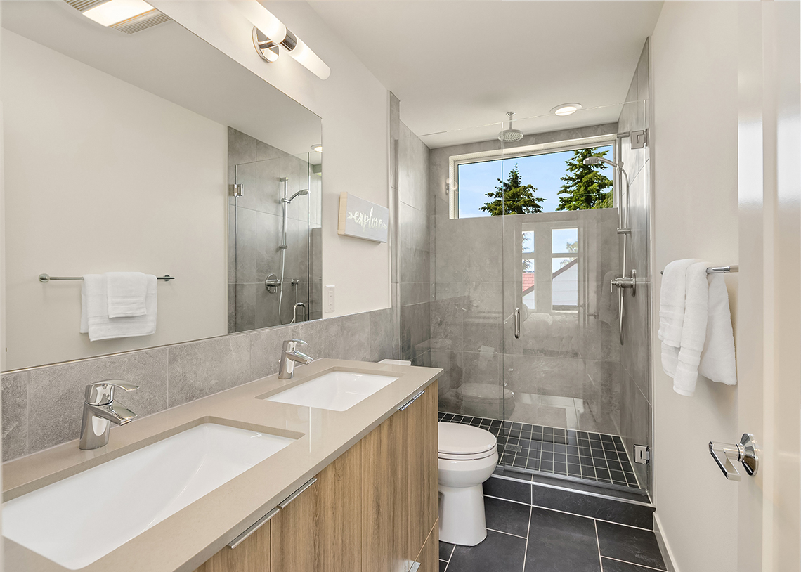 Blackwood Builders Group Built Green 4-Star Greenwood Ave. townhomes bathroom, photo credit Clarity Northwest