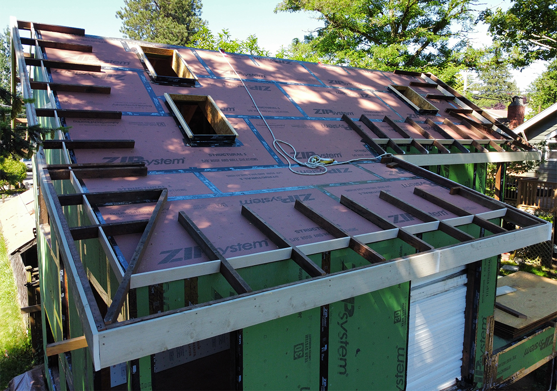 Greenwood Reclaimed DADU, roof under construction