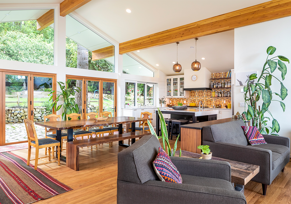 Model Remodel's Mediterranean transformation of a Midcentury Modern, open kitchen