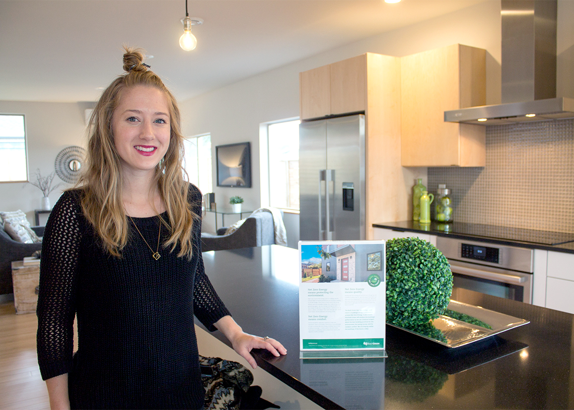 Lexy from Green Canopy Homes inside a Green Canopy Net Zero Energy home