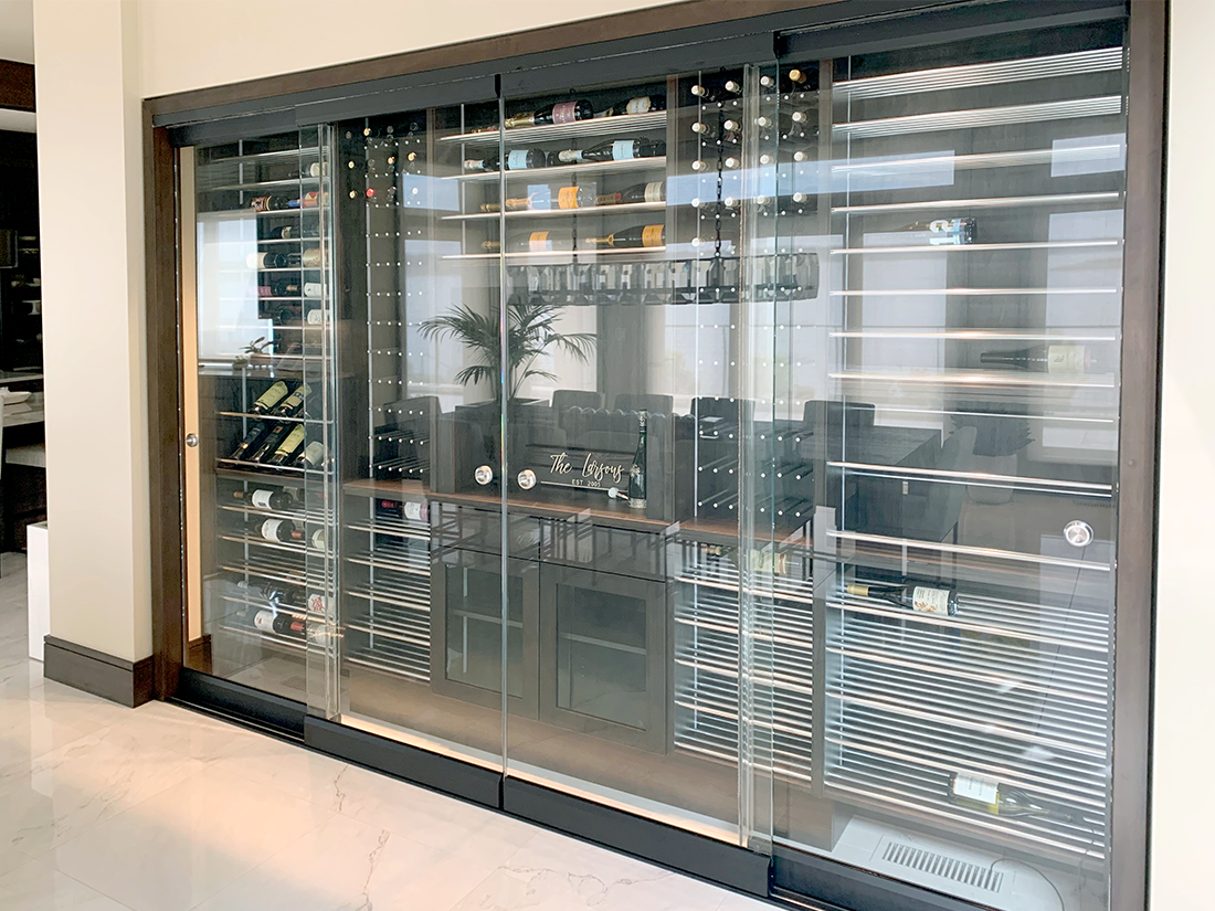 Gig Harbor walnut and stainless rod wine cellar, courtesy of Rhino Wine Cellars & Cooling Systems