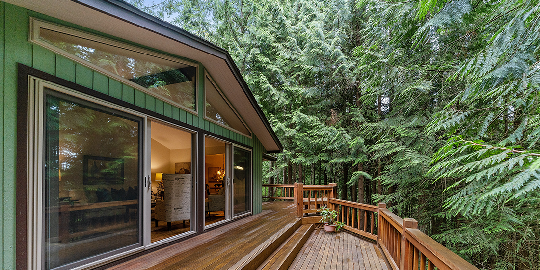 Deck looking out on a forest